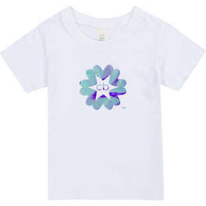 White t-shirt with holographic blue mark, 100% cotton